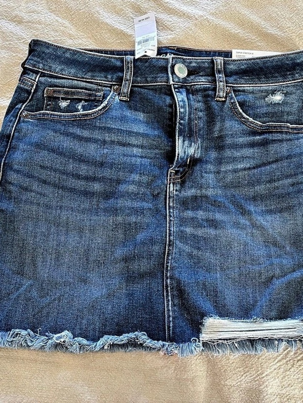 American Eagle Hi-Rise Denim Mini Skirt Womens 10 Super Stretch X Distressed Y2K